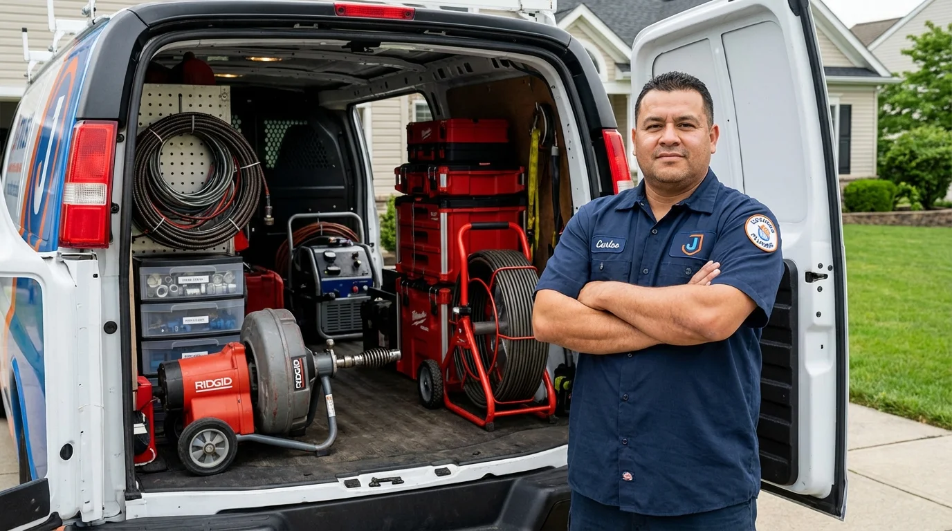 Professional drain cleaning equipment and Johns Plumbing LLC plumber in Islip Terrace
