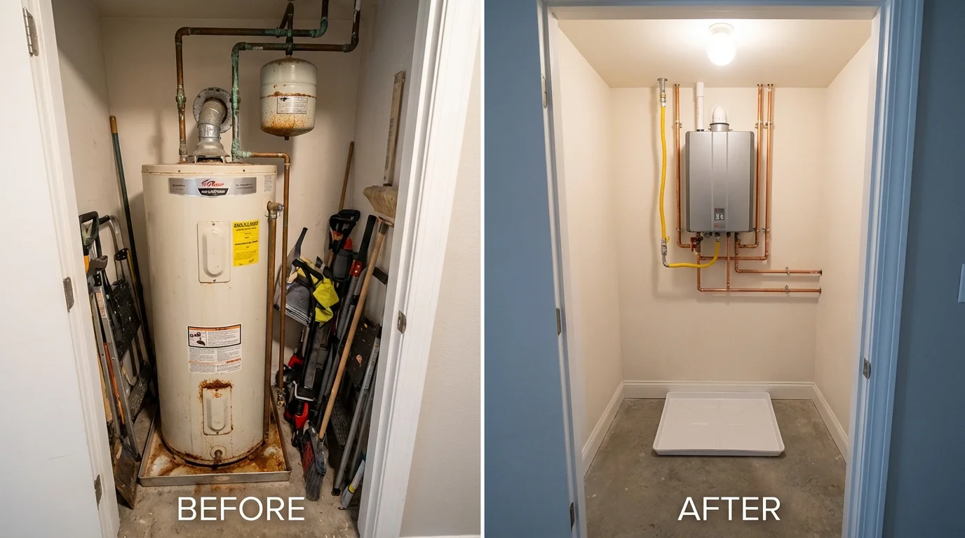 Tank water heater versus wall-mounted tankless unit comparison for Islip Terrace, NY homeowners